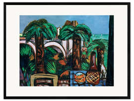 Framed art print Landscape with three palm trees. Beaulieu