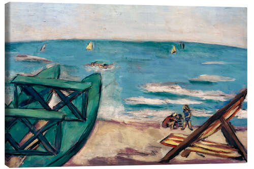 Canvas print Beach with boat and deck chair