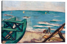 Tableau sur toile Plage avec bateau et chaise longue