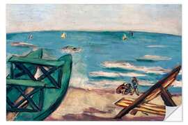 Muursticker Beach with boat and deck chair