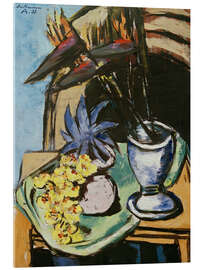 Akrylbillede Still life with strelitzia and yellow orchids