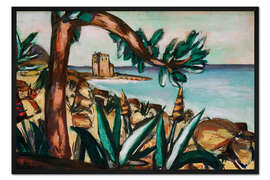 Gerahmter Kunstdruck Meerlandschaft mit altem Schloß und Agaven