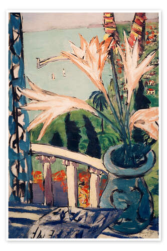 Juliste View of Menton with a lily pot