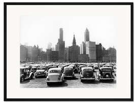 Gerahmter Kunstdruck Oldtimer vor der Skyline von Chicago