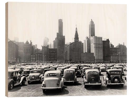 Cuadro de madera Autos clásicos frente al horizonte de Chicago