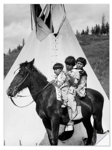 Vinilo para la pared Tres niños sioux a caballo