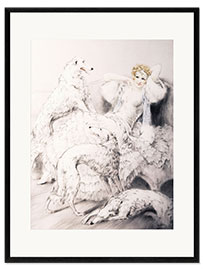 Plakat artystyczny premium w ramie Gril with companion borzoi