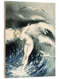 Hout print Venus in the Waves