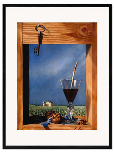 Kehystetty taidepainatus Glass of wine in front of a castle