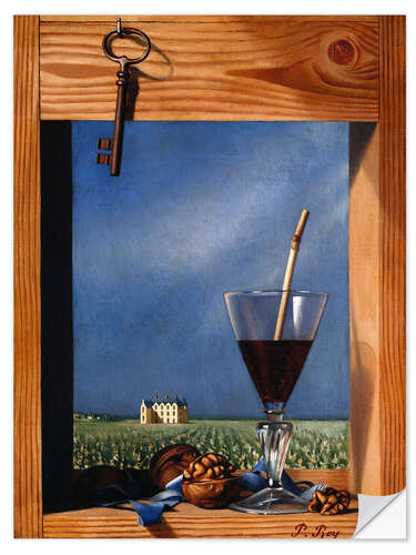 Selvklebende plakat Glass of wine in front of a castle