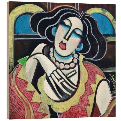 Wood print Woman smokes a cigarette