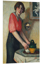 Print på skumplade Young woman with a green pot