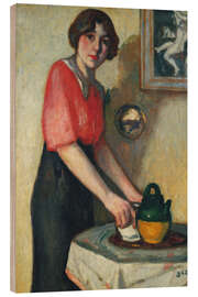 Puutaulu Young woman with a green pot