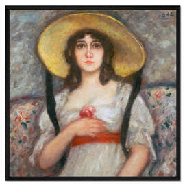 Gerahmter Kunstdruck Bildnis einer jungen Frau mit grossem Sommerhut