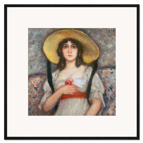 Gerahmter Kunstdruck Bildnis einer jungen Frau mit grossem Sommerhut