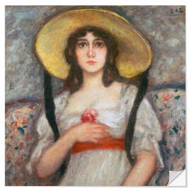 Wall sticker Portrait of a young woman with a large summer hat