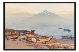 Gerahmter Kunstdruck Ruhige Gewässer der Nördlichen See, der Berg Rishiri