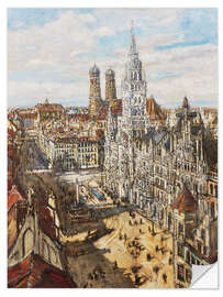 Selvklebende plakat Munich - view of the Marienplatz