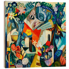 Cuadro de madera  Composición con casa y flores - Hélène Oettingen