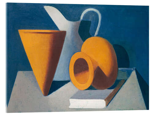 Tableau en verre acrylique Nature morte avec cruche, vase et livre
