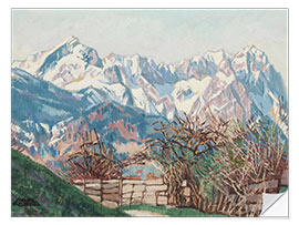 Vinilo para la pared Montañas de Wetterstein con Zugspitze a principios de la primavera