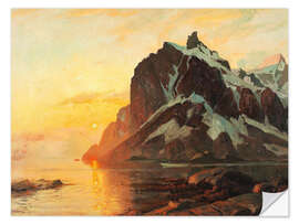 Selvklebende plakat Lofoten midnight sun