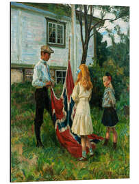 Magnettafel Kinder hissen die norwegische Flagge