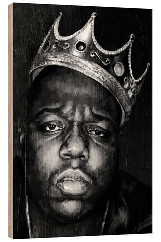 Quadro de madeira Biggie Smalls, preto e branco