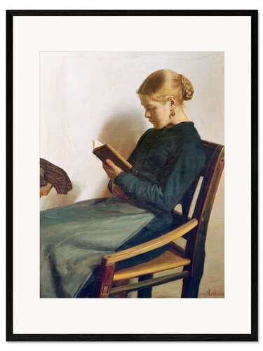 Ingelijste kunstdruk A young girl reading, Maren Sofie Olsen