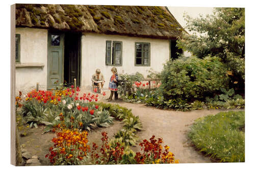 Puutaulu Reading in the flower garden