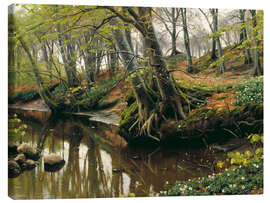 Lærredsbillede En forårsdag ved en å i udkanten af en skov - Peder Mørk Mønsted