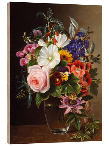 Wood print Bouquet of flowers in a vase