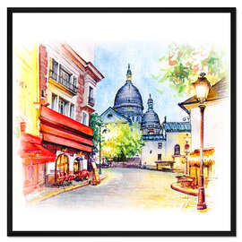 Gerahmter Kunstdruck Place du Tertre und Sacré-Coeur in Montmartre
