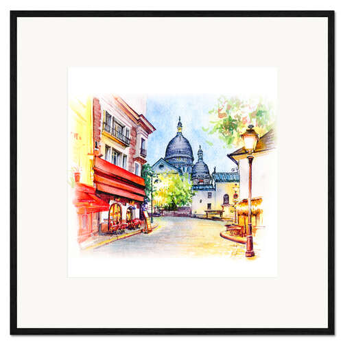 Gerahmter Kunstdruck Place du Tertre und Sacré-Coeur in Montmartre