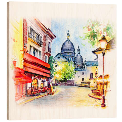 Holzbild Place du Tertre und Sacré-Coeur in Montmartre