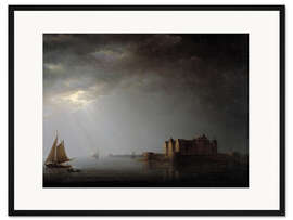 Gerahmter Kunstdruck Schloss Kalmar im Mondschein