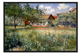 Gerahmter Kunstdruck Mohnblumen auf sonniger Wiese