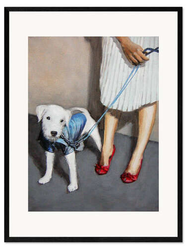 Impression artistique encadrée Chien avec dame