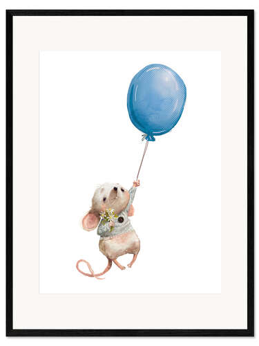 Framed art print Little Mouse with Balloon