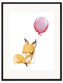 Gerahmter Kunstdruck Fuchs mit Luftballon
