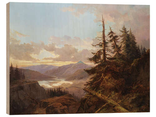 Wood print Norwegian landscape in the early morning light