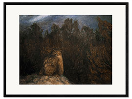 Impression artistique encadrée Le hibou grand-duc au fond de la forêt