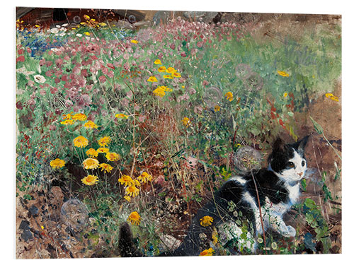 Hartschaumbild Katze auf einer Blumenwiese