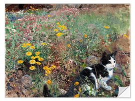 Vinilo para la pared Gato en un prado de flores