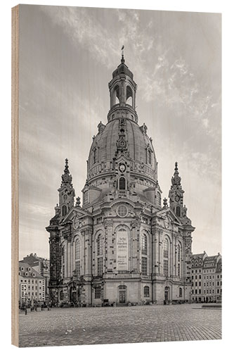 Holzbild Frauenkirche in Dresden schwarz weiß