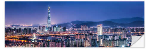 Självhäftande poster Seoul skyline at night with Lotte World Tower