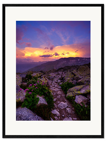 Framed art print Colorful sunset at Furkapass after a thunderstorm