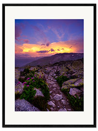Framed art print Colorful sunset at Furkapass after a thunderstorm