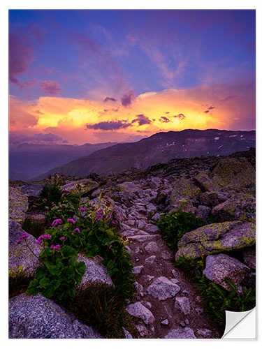 Naklejka na ścianę Colorful sunset at Furkapass after a thunderstorm