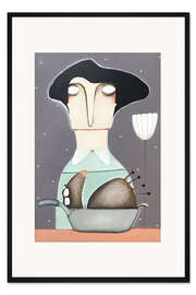 Gerahmter Kunstdruck Adele Bloch-Baumesziers Hund Teetje wird in der Pfanne verrückt